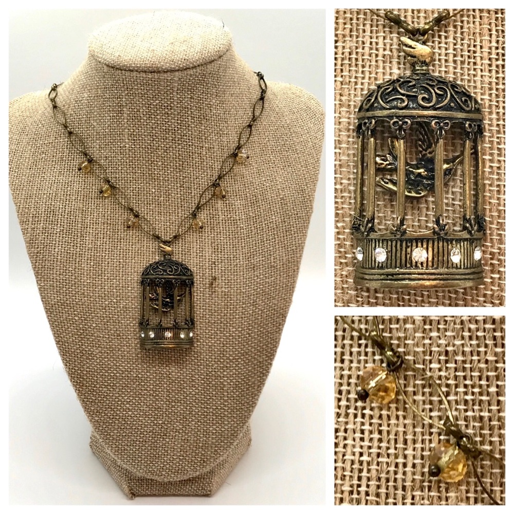 Handmade Birdcage Long Necklace Repurposed Unique